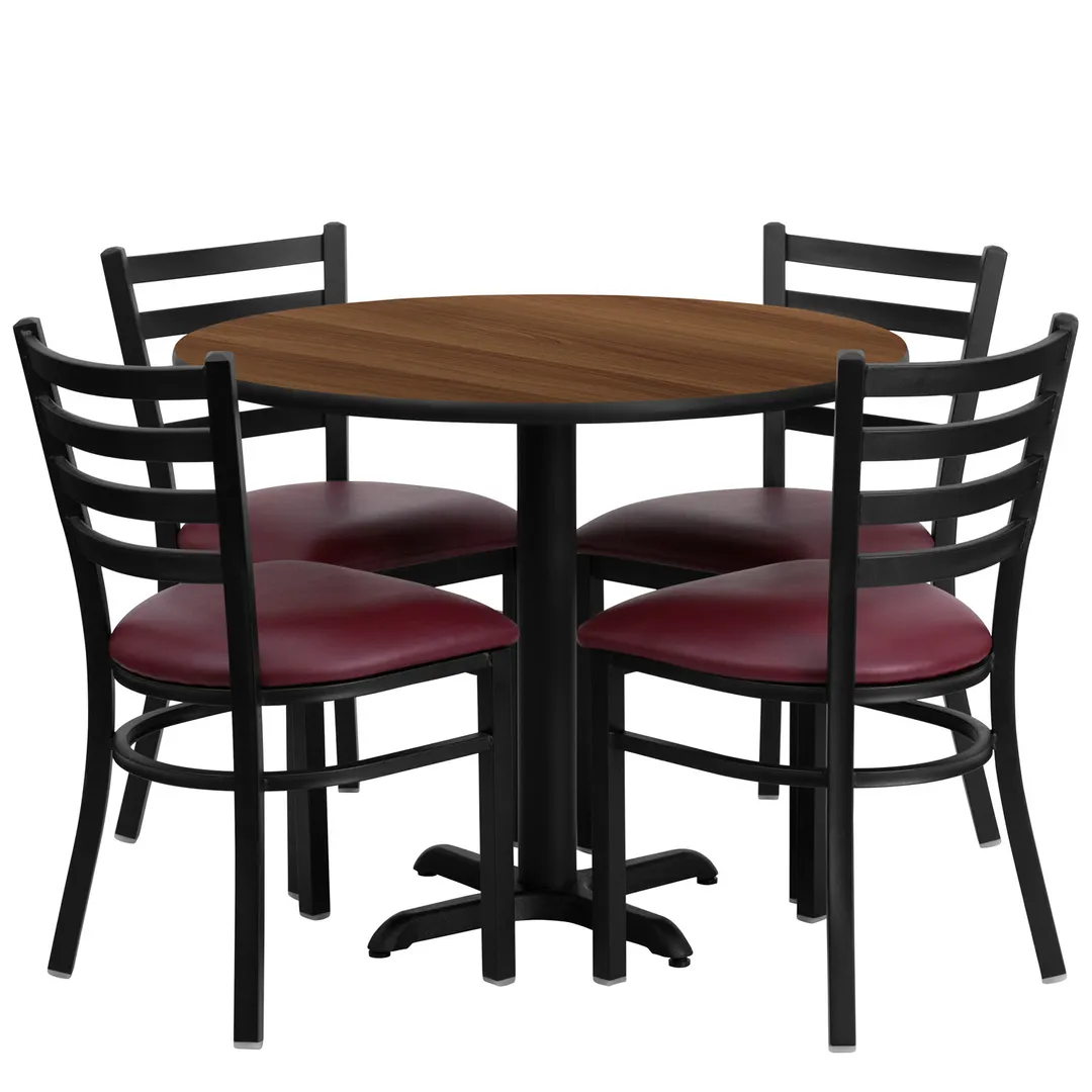 Flash Furniture HDBF1008-GG 36" Round Table & 4 Chair Set, Walnut Finish, Black Frame
