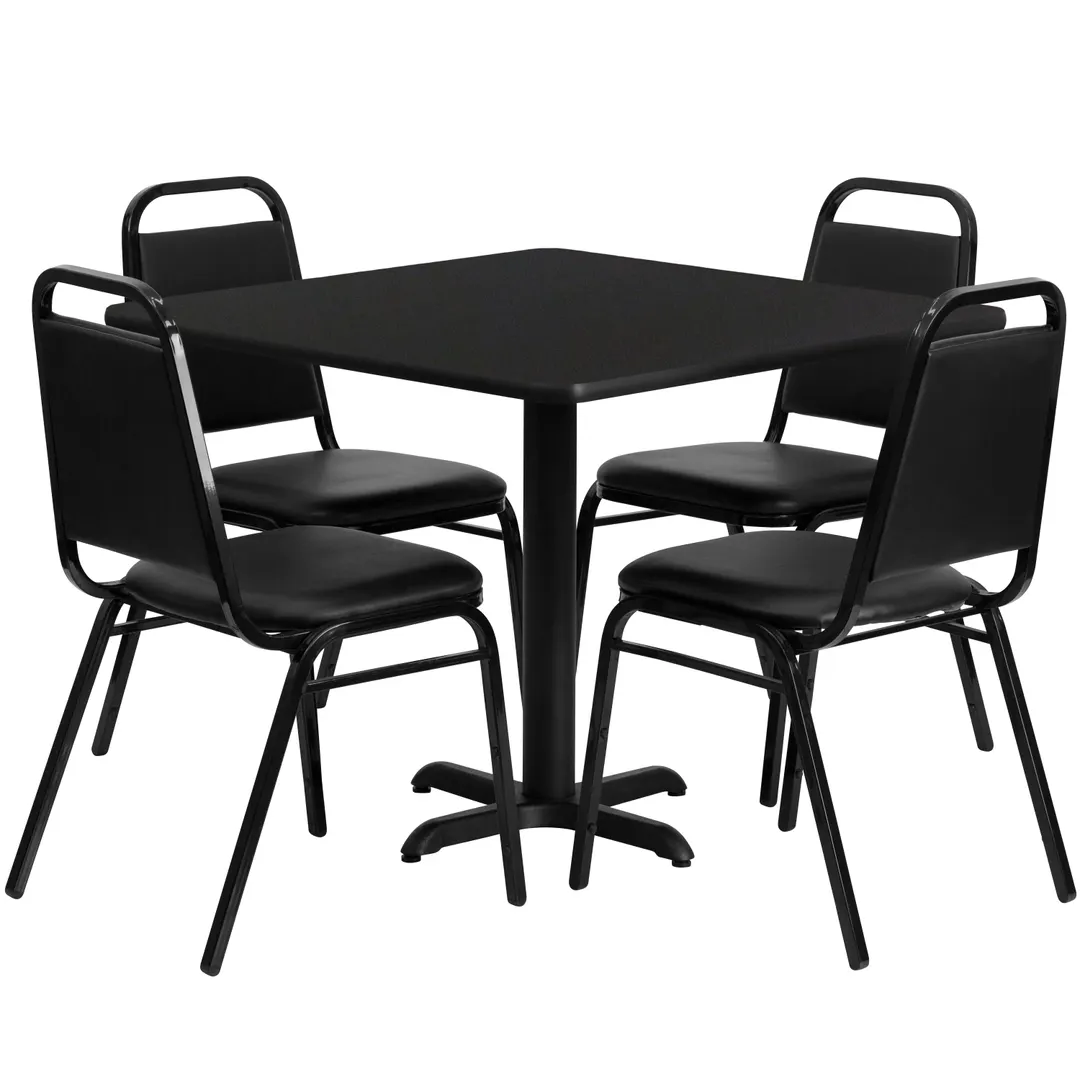 Flash Furniture HDBF1009-GG 36x36 Table & 4 Banquet Chairs Set, Black Finish, 500 lb Capacity
