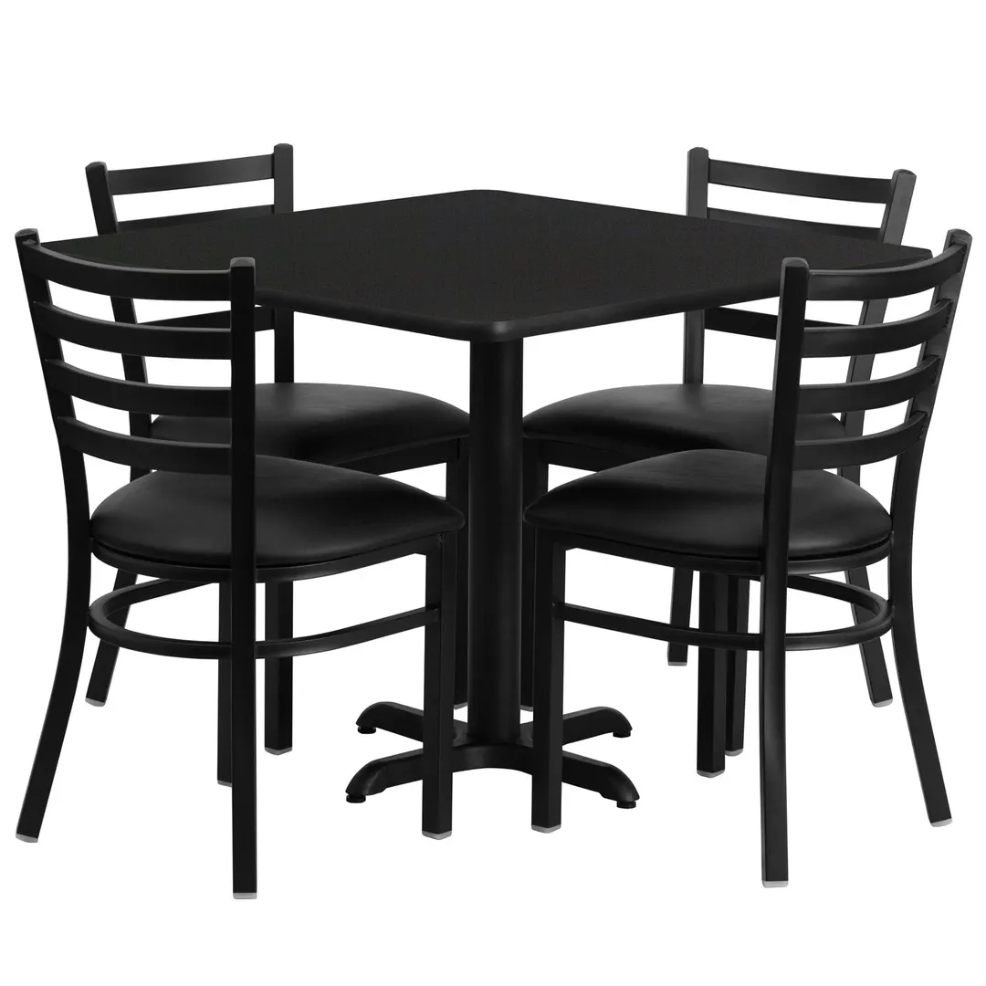 Flash Furniture HDBF1013-GG 36x36 Square Table & 4 Chair Set, Black Finish, MDF Table Top, Metal Chairs