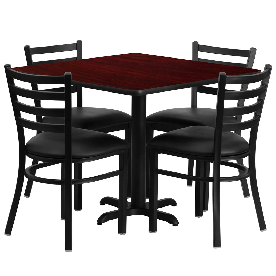 Flash Furniture HDBF1014-GG 36x36 Square Table & 4 Chair Set, Black/Mahogany, MDF/Metal, 30 Height