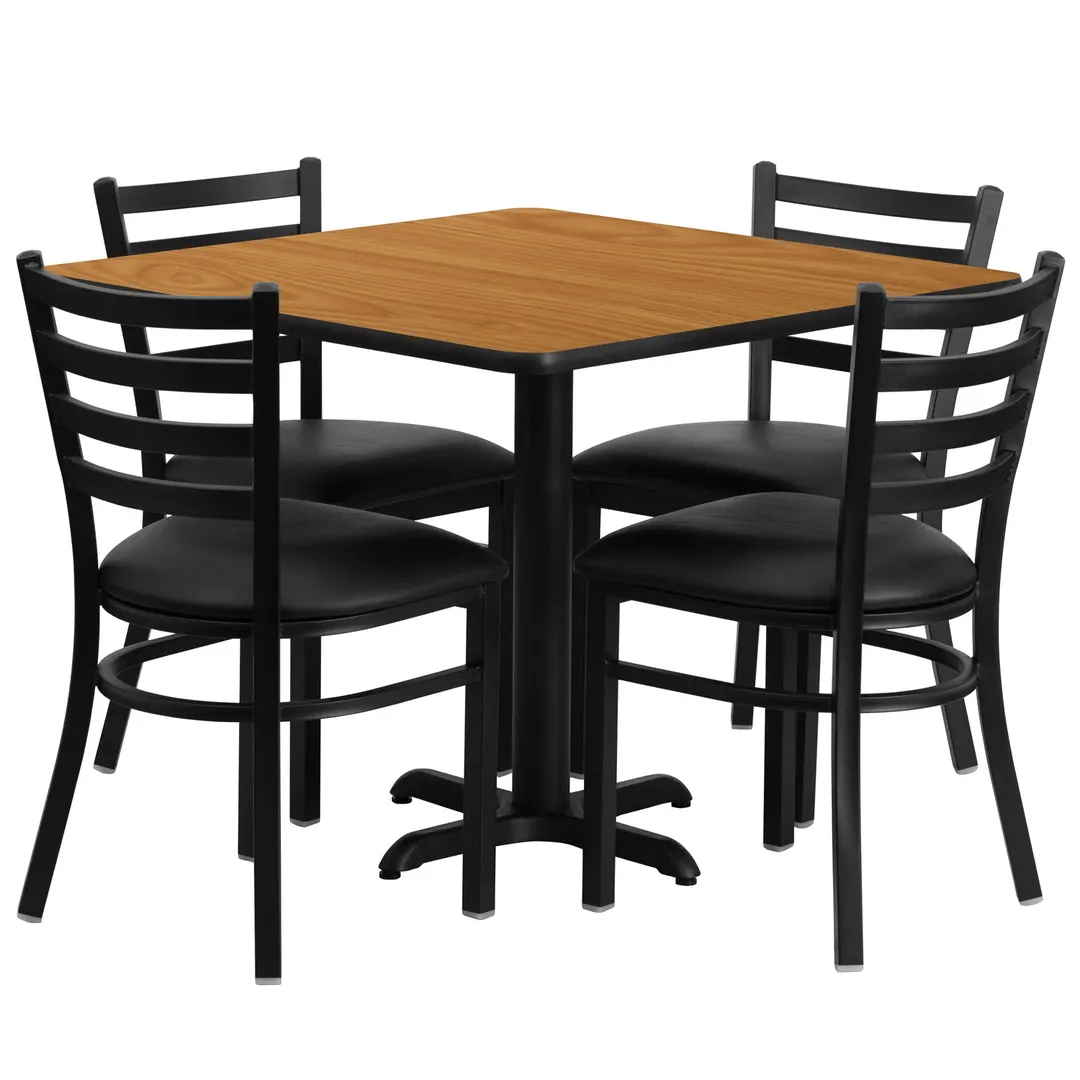 Flash Furniture HDBF1015-GG 36x36 Square Table & 4 Chair Set, Black T-Mold Edge, MDF Table Top, 30 Height