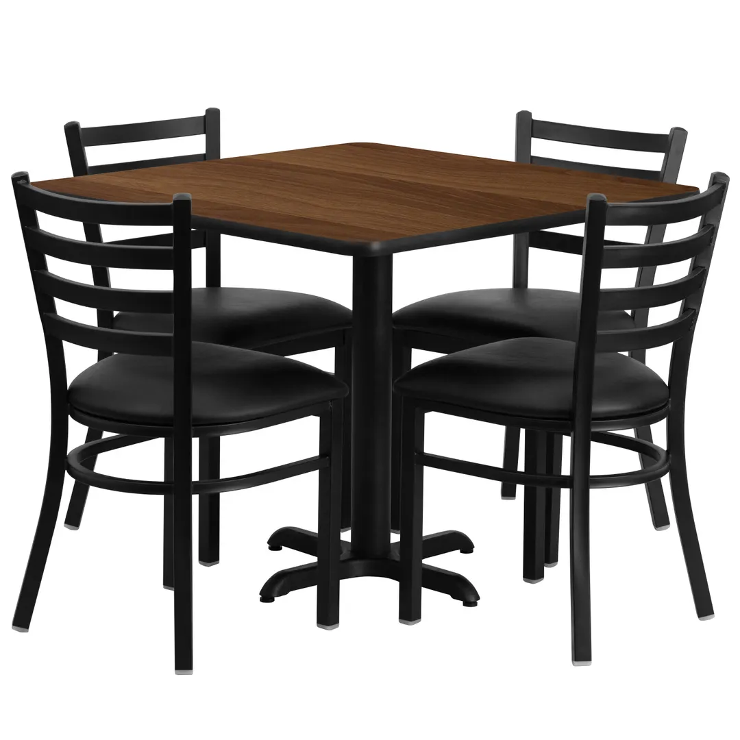 Flash Furniture HDBF1016-GG 36x36 Table & 4 Chair Set, Black/Walnut, MDF/Metal, Commercial Use
