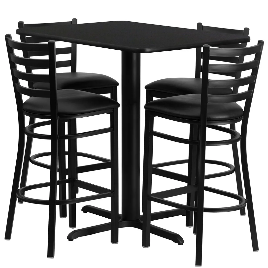 Flash Furniture HDBF1017-GG 24x42 Rectangular Table & 4 Bar Stool Set, Black Laminate, 42 Height