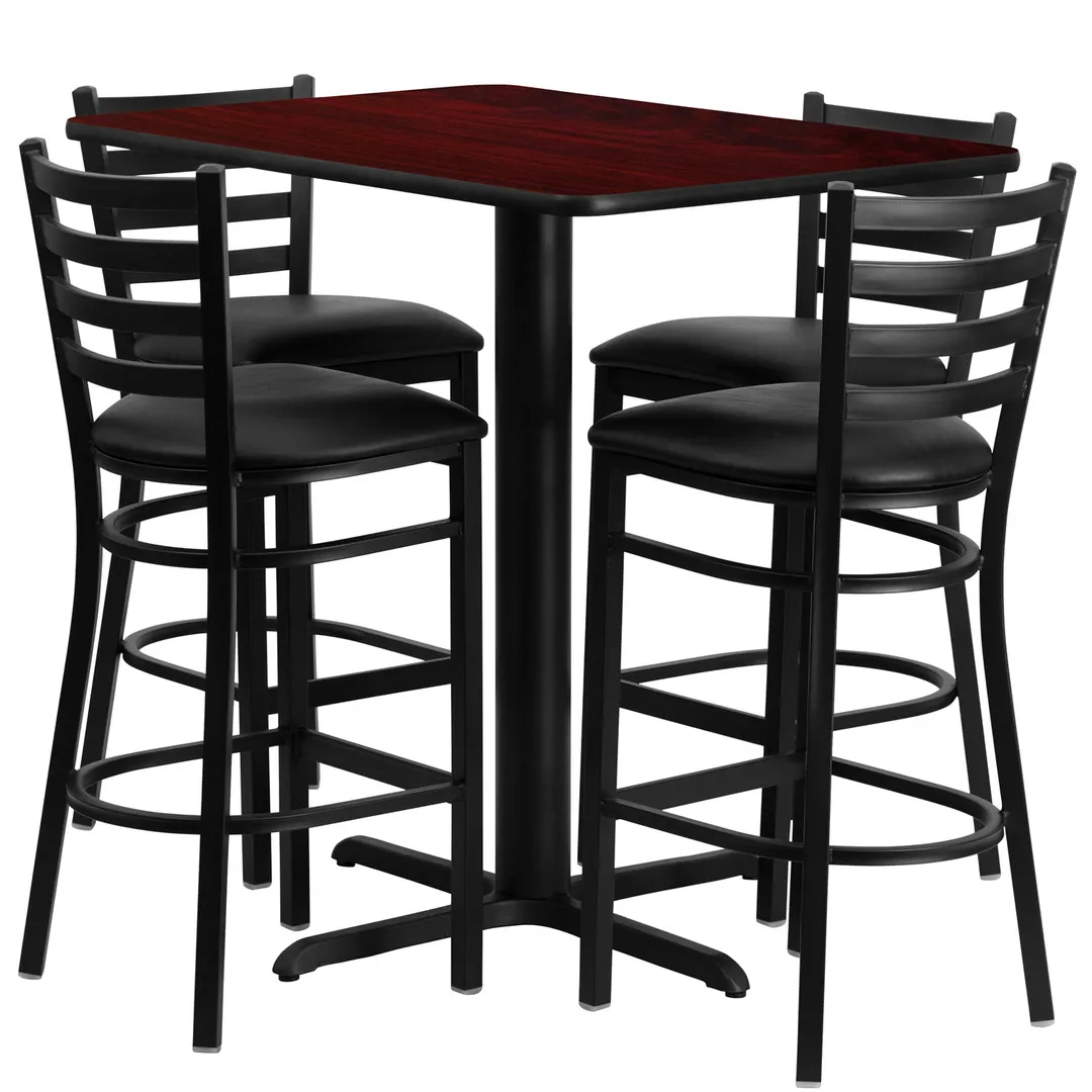Flash Furniture HDBF1018-GG 24x42 Square Table & 4 Bar Stool Set, Black Mahogany Finish, 42 Height