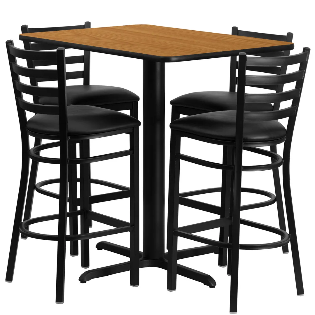 Flash Furniture HDBF1019-GG 24x42 Square Table & 4 Bar Stool Set, Black Finish, MDF Table Top