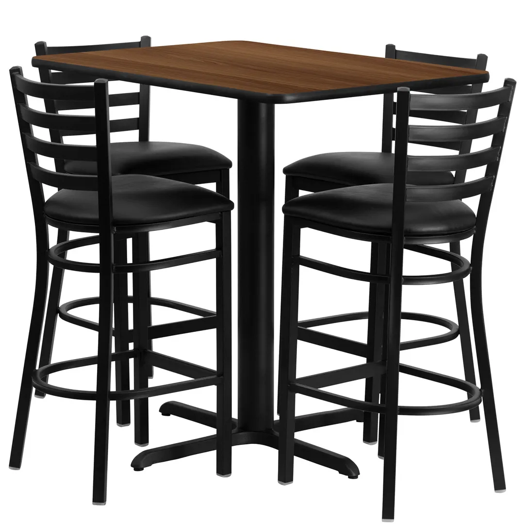 Flash Furniture HDBF1020-GG 24x42 Square Table & 4 Bar Stool Set, Walnut Finish, Black Vinyl