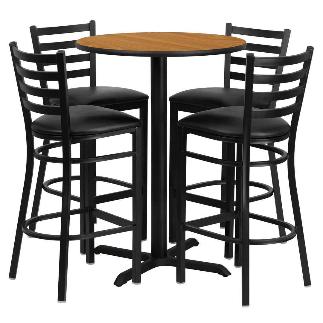 Flash Furniture HDBF1023-GG 30" Round Table & 4 Bar Stool Set, Black T-Mold Edge, MDF Top, Cast Iron Base