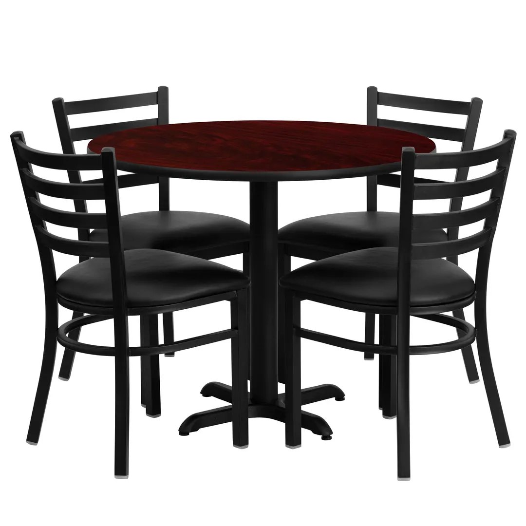 Flash Furniture HDBF1030-GG Round Table & Chair Set, 36" Dia x 30"H, Black T-Mold Edge, Mahogany Finish, 4 Chairs