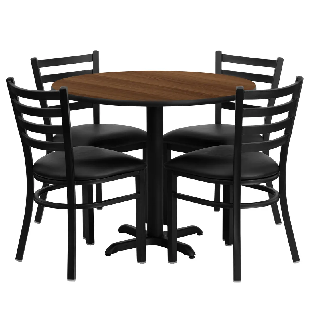Flash Furniture HDBF1032-GG 36" Round Table & 4 Chair Set, Black/Walnut Finish, MDF/Metal