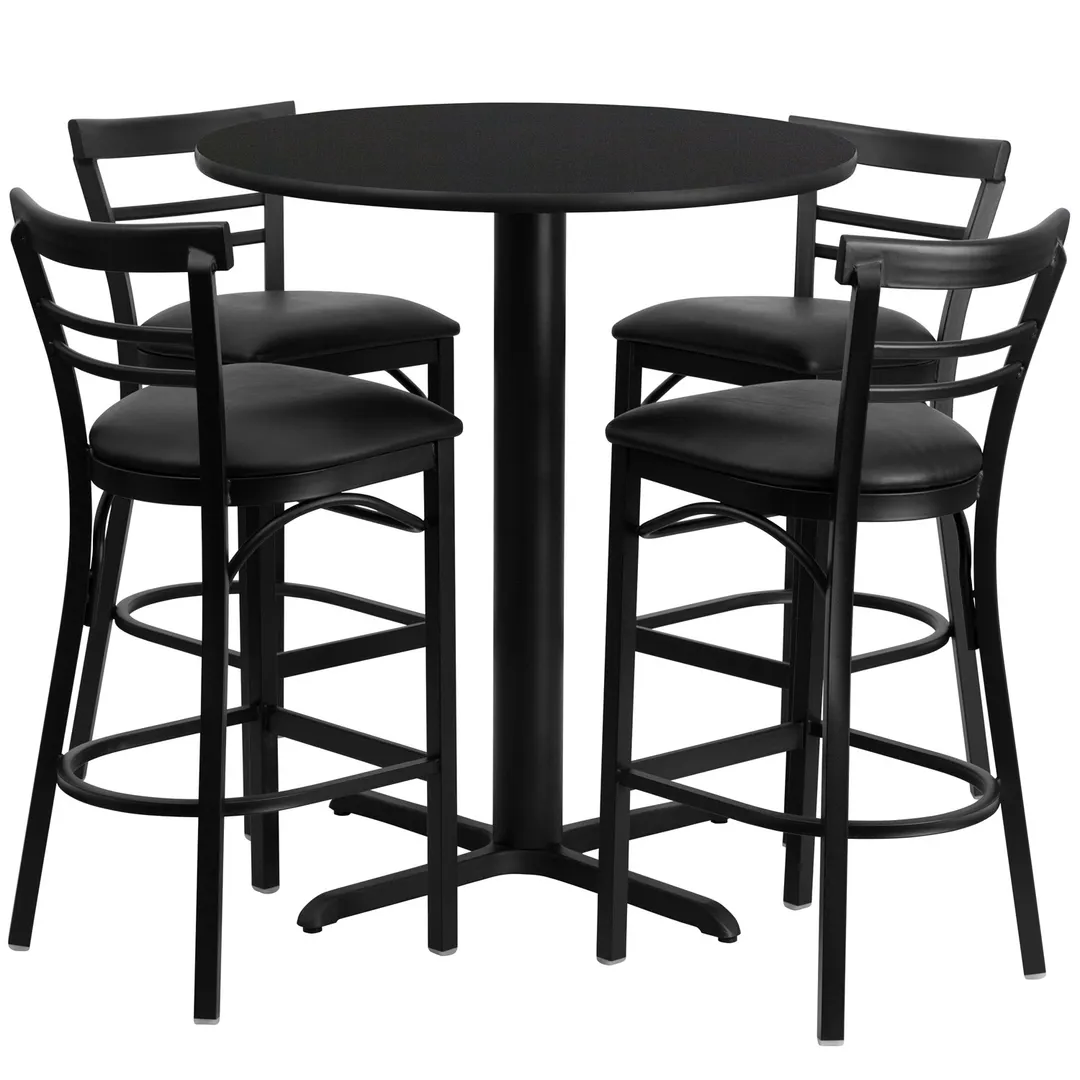 Flash Furniture HDBF1033-GG 24" Round Table & 4 Bar Stool Set, Black Laminate, Metal Frame