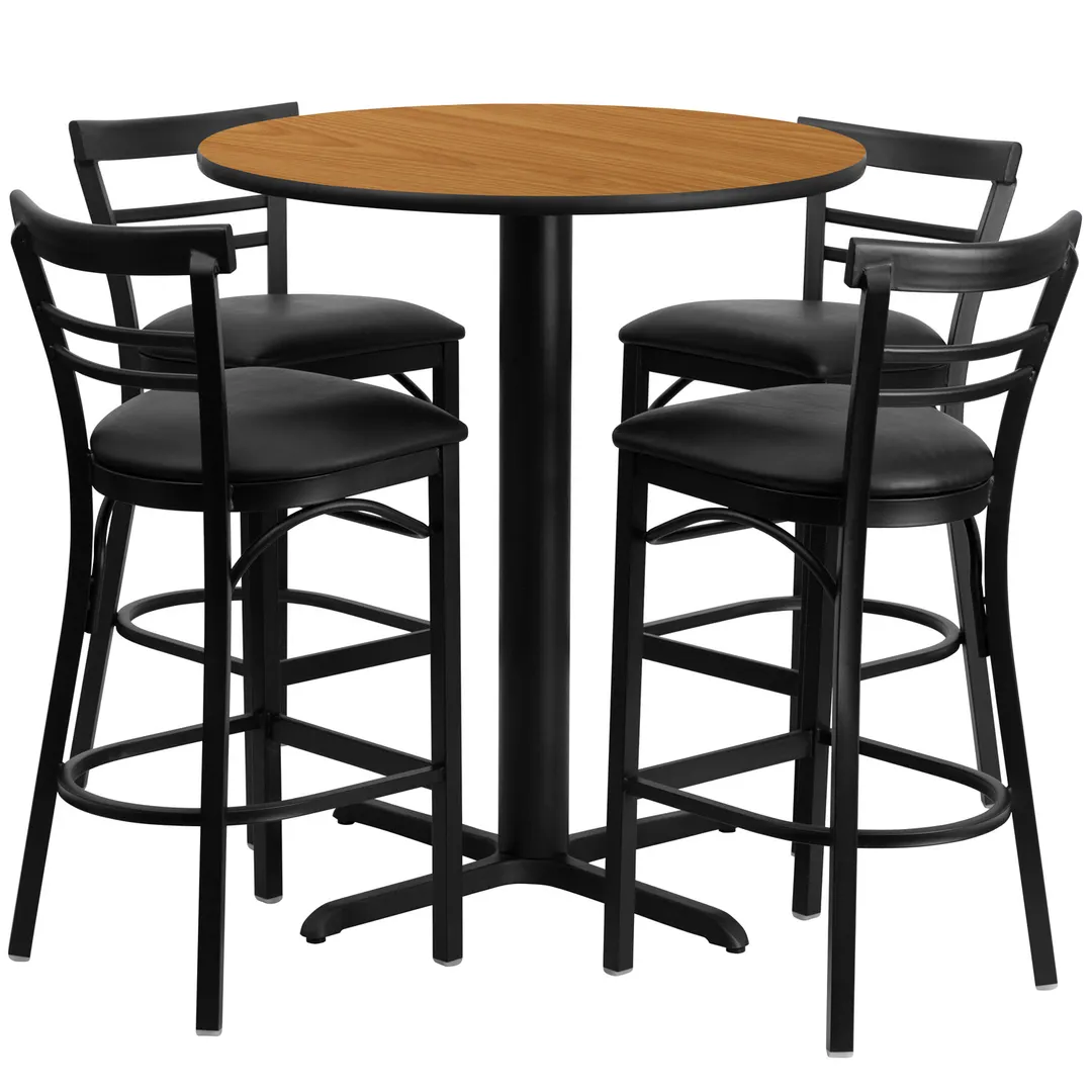 Flash Furniture HDBF1035-GG 24" Round Table & 4 Bar Stool Set, Black Finish, MDF Table Top, Metal Bar Stools