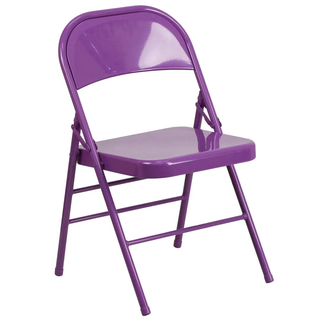 Flash Furniture HF3-PUR-GG Colorburst Folding Chair, 300 lb, Purple, 18‑Gauge Steel Seat & Back, Indoor Use