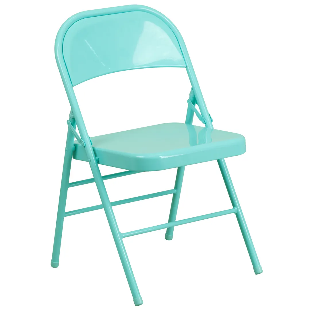 Flash Furniture HF3-TEAL-GG Colorburst Folding Chair, 300 lb, 18‑Gauge Steel Seat/Back, Frame, Teal Finish