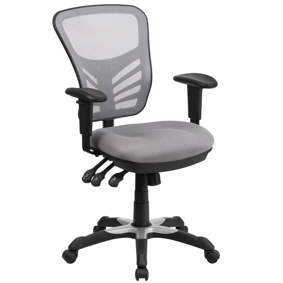 Flash Furniture HL-0001-GY-GG - Swivel Task Chair, Adjustable Height, 250 lb, Mesh, Nylon Base, Arms, Lumbar