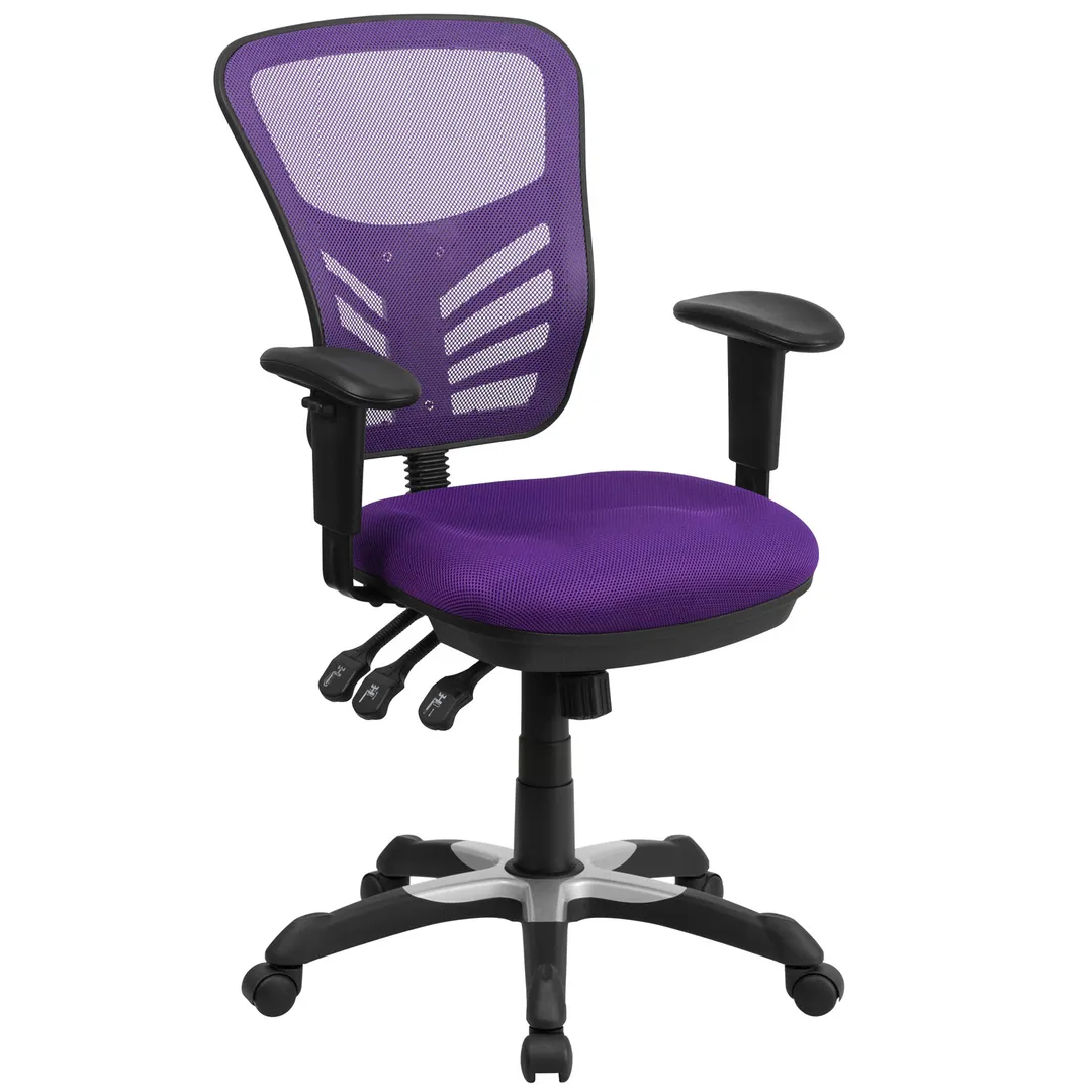 Flash Furniture HL-0001-PUR-GG Swivel Chair, Pur, 36-3/4"–43-1/2" 250 lb, Mesh Back, Seat/Arms, Base, Casters