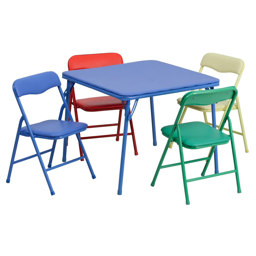 Flash Furniture JB-9-KID-GG Kids Folding Table & Chair Set, 24" Square Blue Table, 4 Colorful Chairs, 70 lb Capacity
