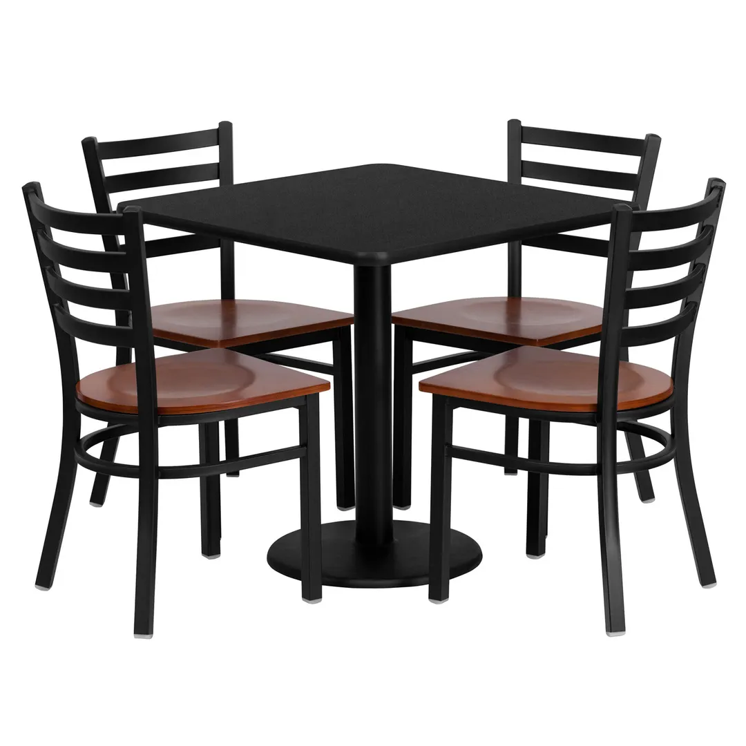 Flash Furniture MD-0003-GG 30x30 Square Table & 4 Chair Set, Black Laminate, Cherry Finish, Cast Iron Base