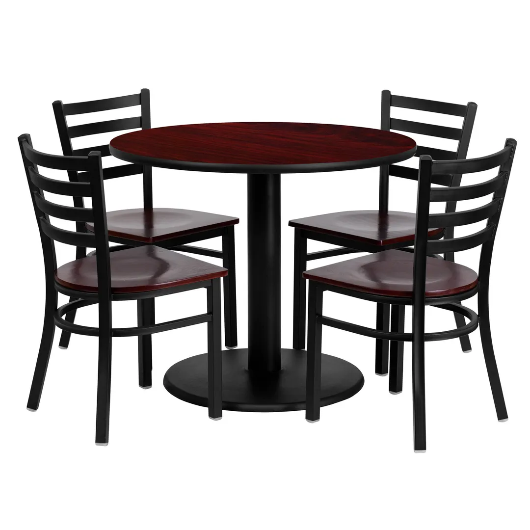 Flash Furniture MD-0004-GG Round Table & Chair Set, 36" Dia., 30"H, Mahogany Finish, 4 Chairs