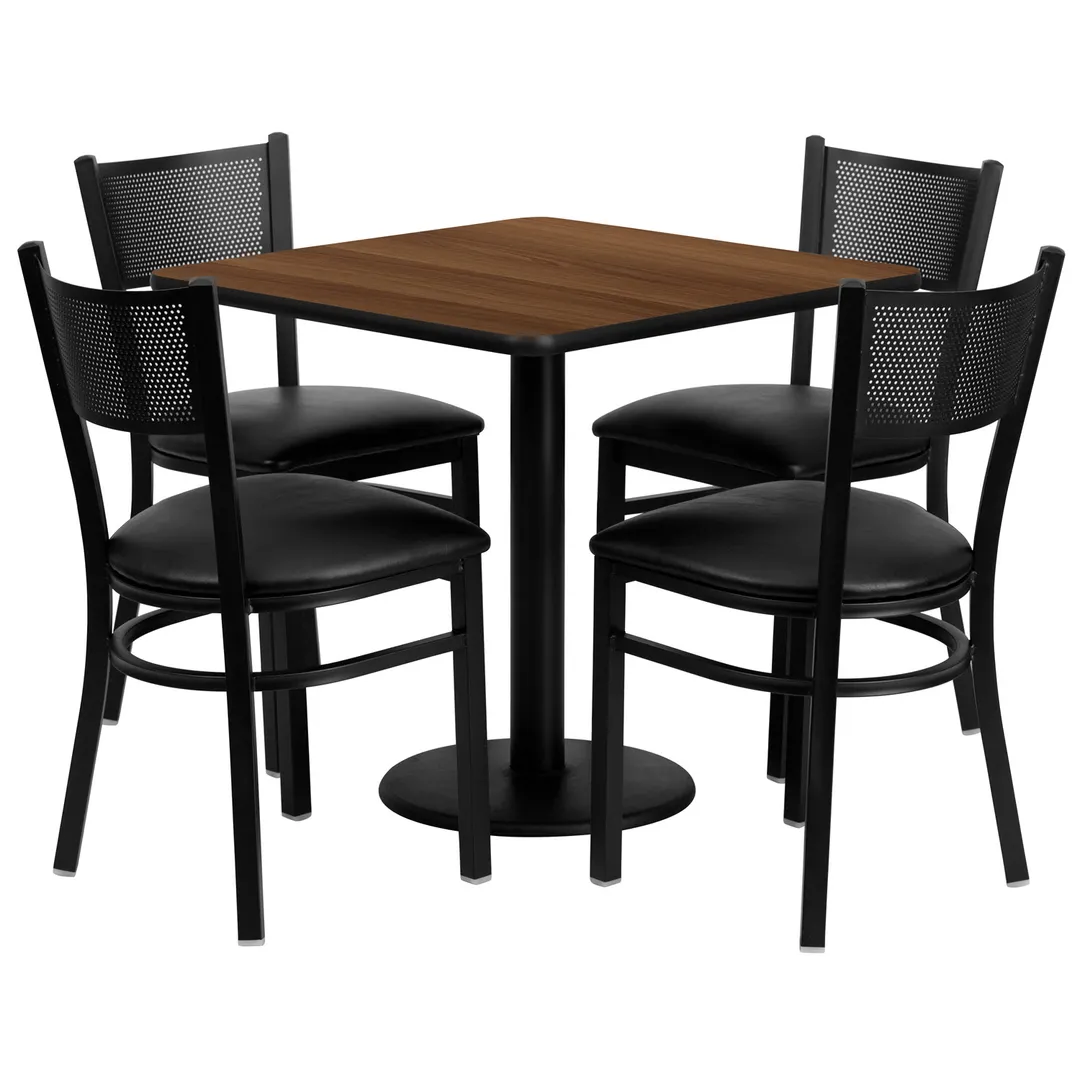 Flash Furniture MD-0005-GG 30x30 Square Table & 4 Chair Set, Black T-Mold Edge, Walnut Finish