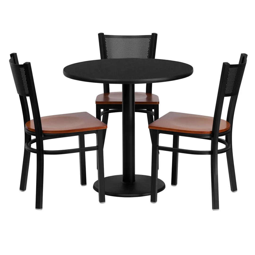 Flash Furniture MD-0007-GG 30" Round Table & 3 Chair Set, Black Laminate, Cherry Finish Seats, Cast Iron Base