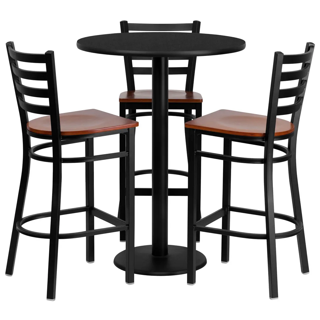 Flash Furniture MD-0013-GG 30" Round Table & 4 Bar Stool Set, Black Laminate, Cherry Finish