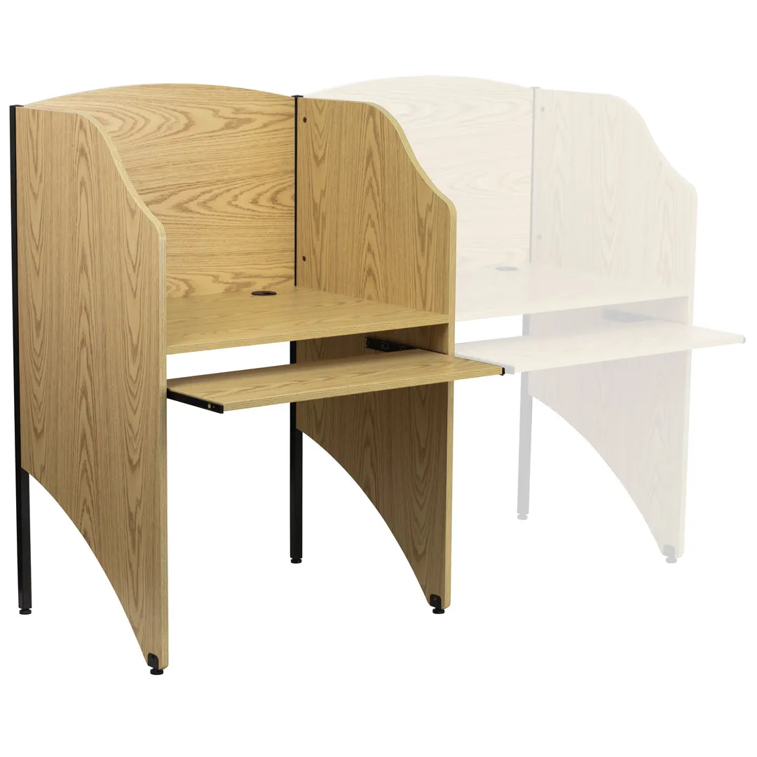 Flash Furniture MT-M6201-OAK-GG Study Carrel, 32-5/8"W x24-2/5"D x49-5/8"H, Oak Laminate, Steel Frame, Key Tray