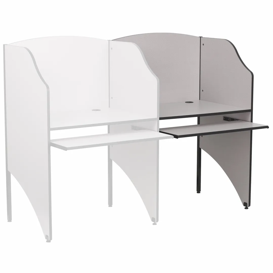 Flash Furniture MT-M6202-GY-ADD-GG Carrel, 31.9" W x 21.4" D x 49.6" H, Laminate, Frame, Tray, Black Grommet