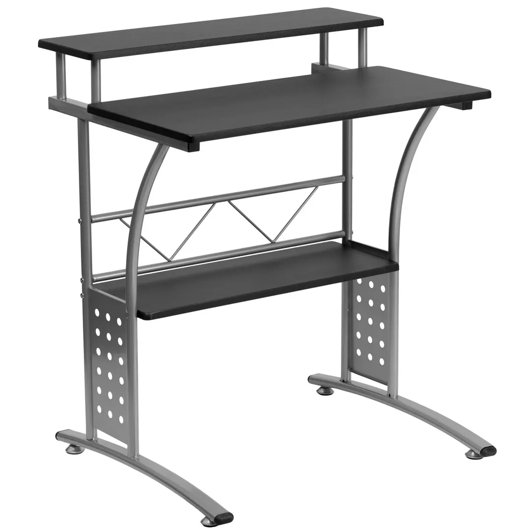 Flash Furniture NAN-CLIFTON-BK-GG Clifton Computer Desk, 27-7/8"W x 23-1/2"D x 33-1/8"H, Black Laminate Top, Silver Metal Frame