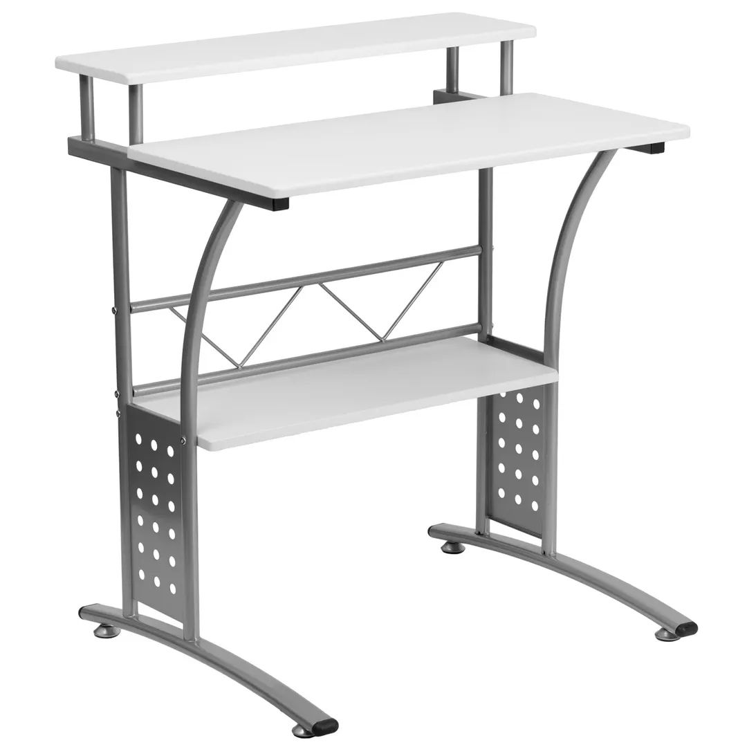 Flash Furniture NAN-CLIFTON-WH-GG Clifton Computer Desk, 27-7/8"W x 23-1/2"D x 33-1/8"H, White Laminate Top, Silver Metal Frame