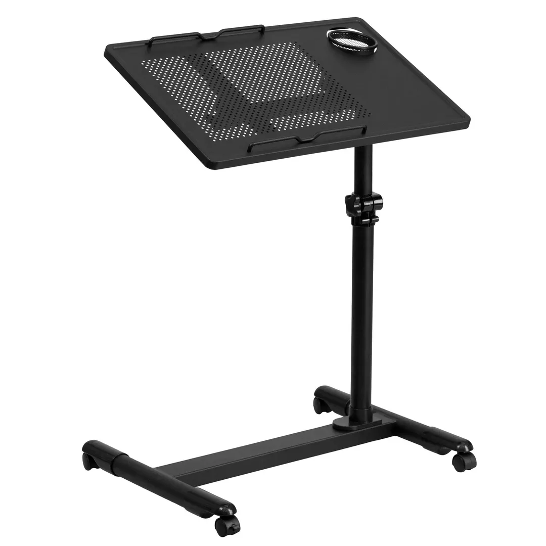 Flash Furniture NAN-JG-06B-BK-GG Mobile Stand-Up Computer Desk, 22.5"W x 17.5"D, Adjustable 22"-36.5"H, Black Laminate Top, 360° Swivel, Powder Coated Steel Frame