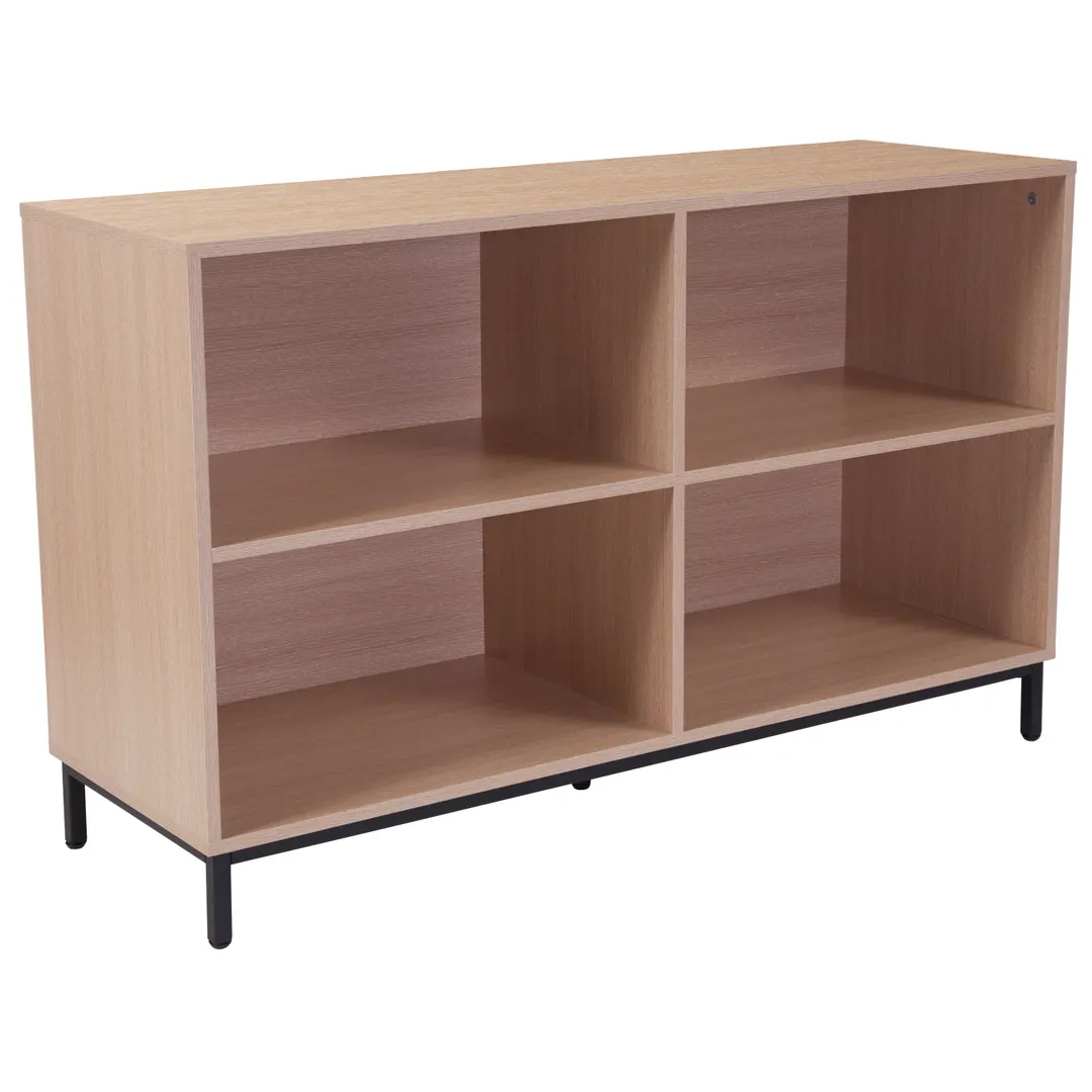 Flash Furniture NAN-JH-1764-GG Dudley Bookshelf, 47.25"W x 16"D x 29.5"H, Black Powder Coated Frame, Oak Wood Grain Finish, 4 Open Compartments