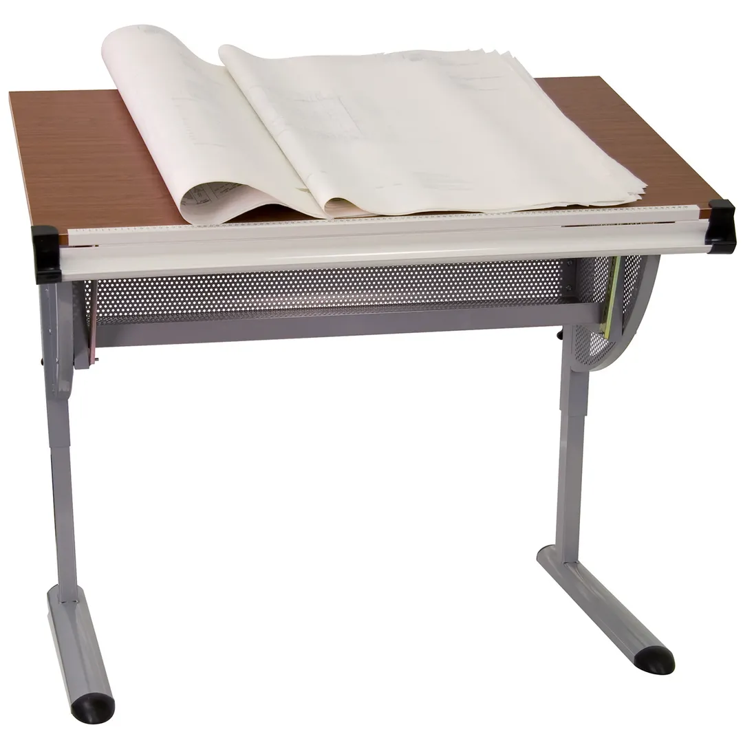 Flash Furniture NAN-JN-2433-GG Drawing & Drafting Table, 45.25"W x 28.25"D, Adjustable Height 34.25"-47.75", Cherry Melamine Top