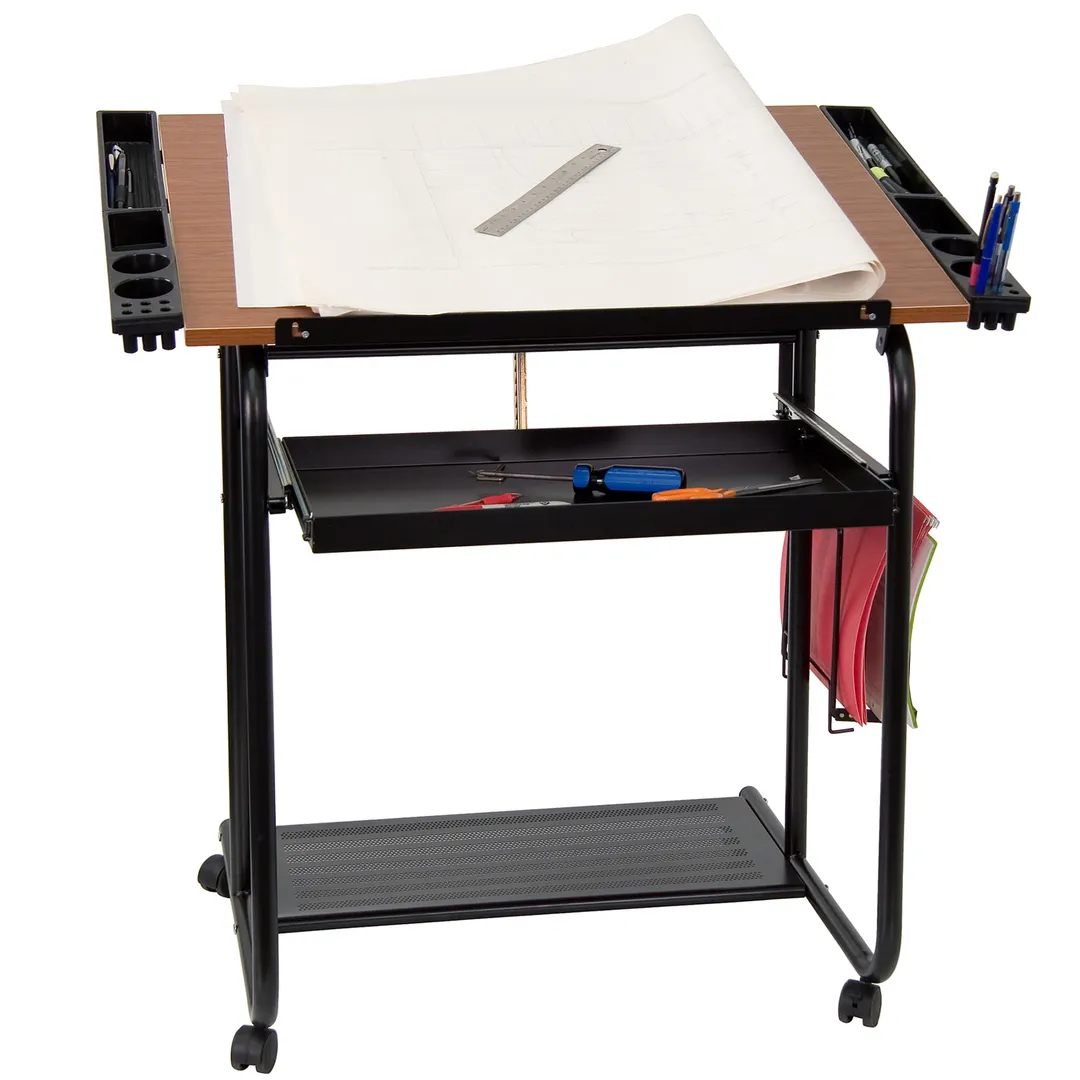 Flash Furniture NAN-JN-2739-GG Mobile Drawing & Drafting Table, 35.25"W, Cherry Melamine Top, Black Metal Frame