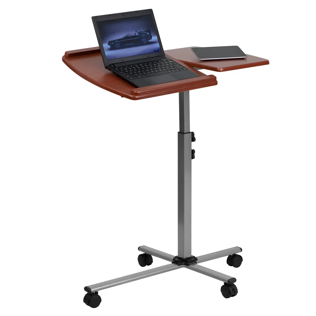 Flash Furniture NAN-JN-2762-GG Mobile Laptop Computer Table/Desk, 29.25"W x 17.5"D, Deep Cherry Laminate, Pewter Metal Frame