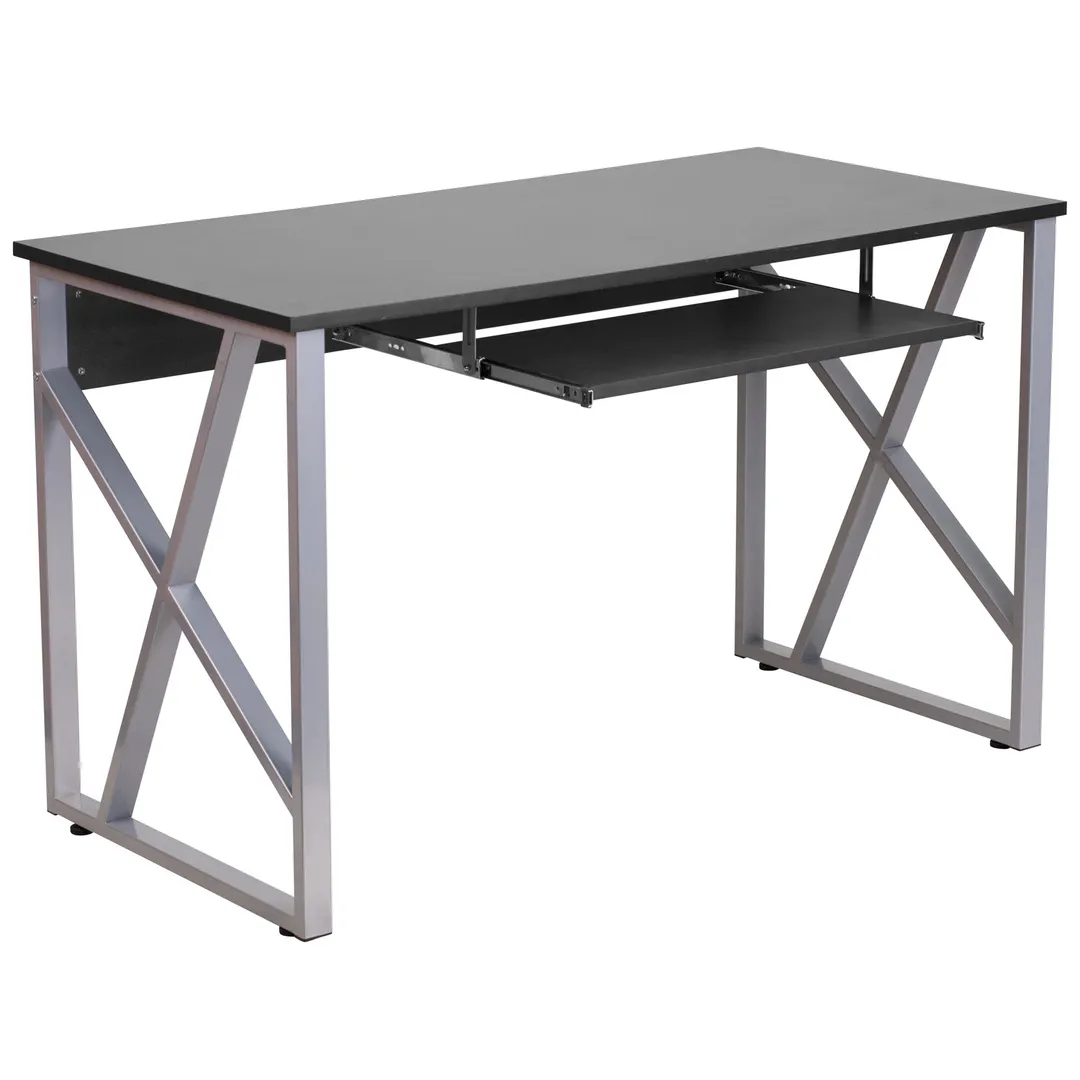 Flash Furniture NAN-WK-004-GG Computer Desk, 47.25"W x 23.75"D x 29.25"H, Black Laminate Top, Silver Metal Frame