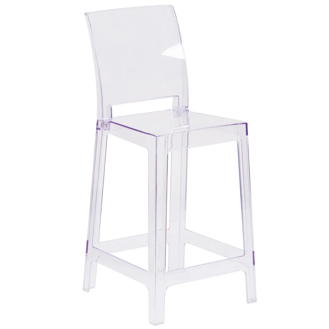 Flash Furniture OW-SQUAREBACK-24-GG Ghost Counter Stool, 330 lb, Square Back, Plastic, Transparent Crystal