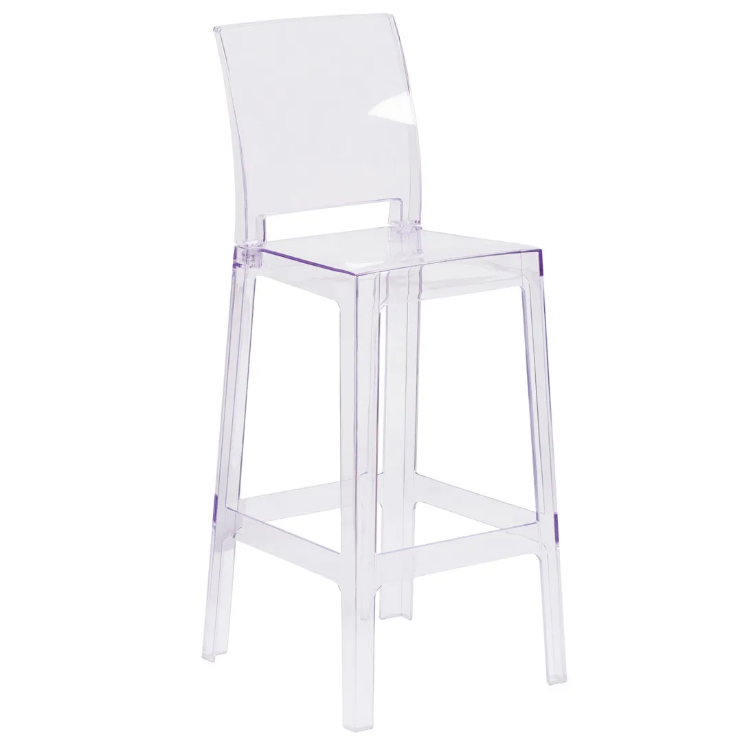Flash Furniture OW-SQUAREBACK-29-GG Ghost Bar Stool, 330 lb. Capacity, Square Back, Contoured Seat, Molded Polycarbonate