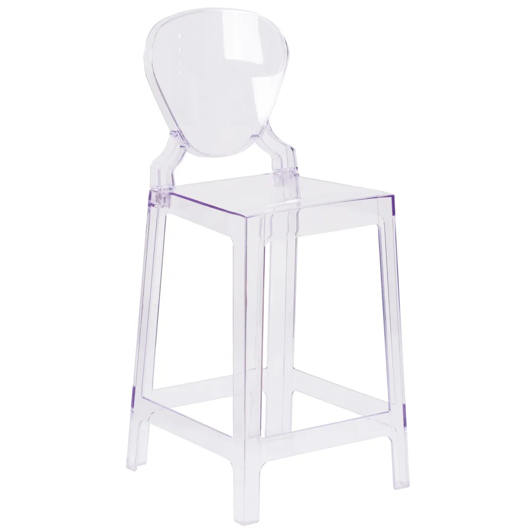 Flash Furniture OW-TEARBACK-24-GG Ghost Counter Stool, 330 lb, Tear Back, Contoured Seat, Molded Polycarbonate