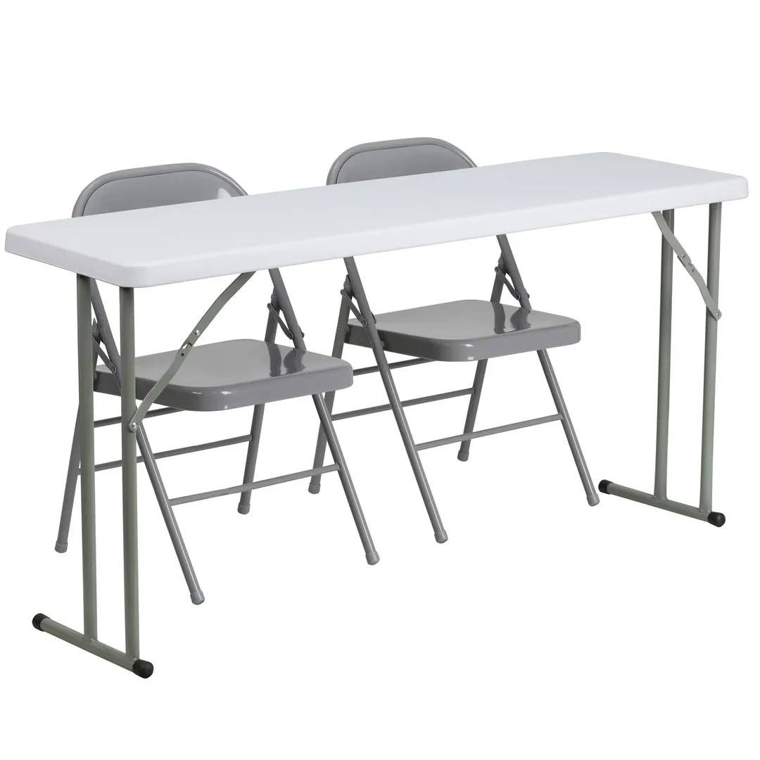Flash Furniture RB-1860-1-GG Folding Training Table & Chair Set, 60x18, Gray, 330 lb, Rectangular, Waterproof