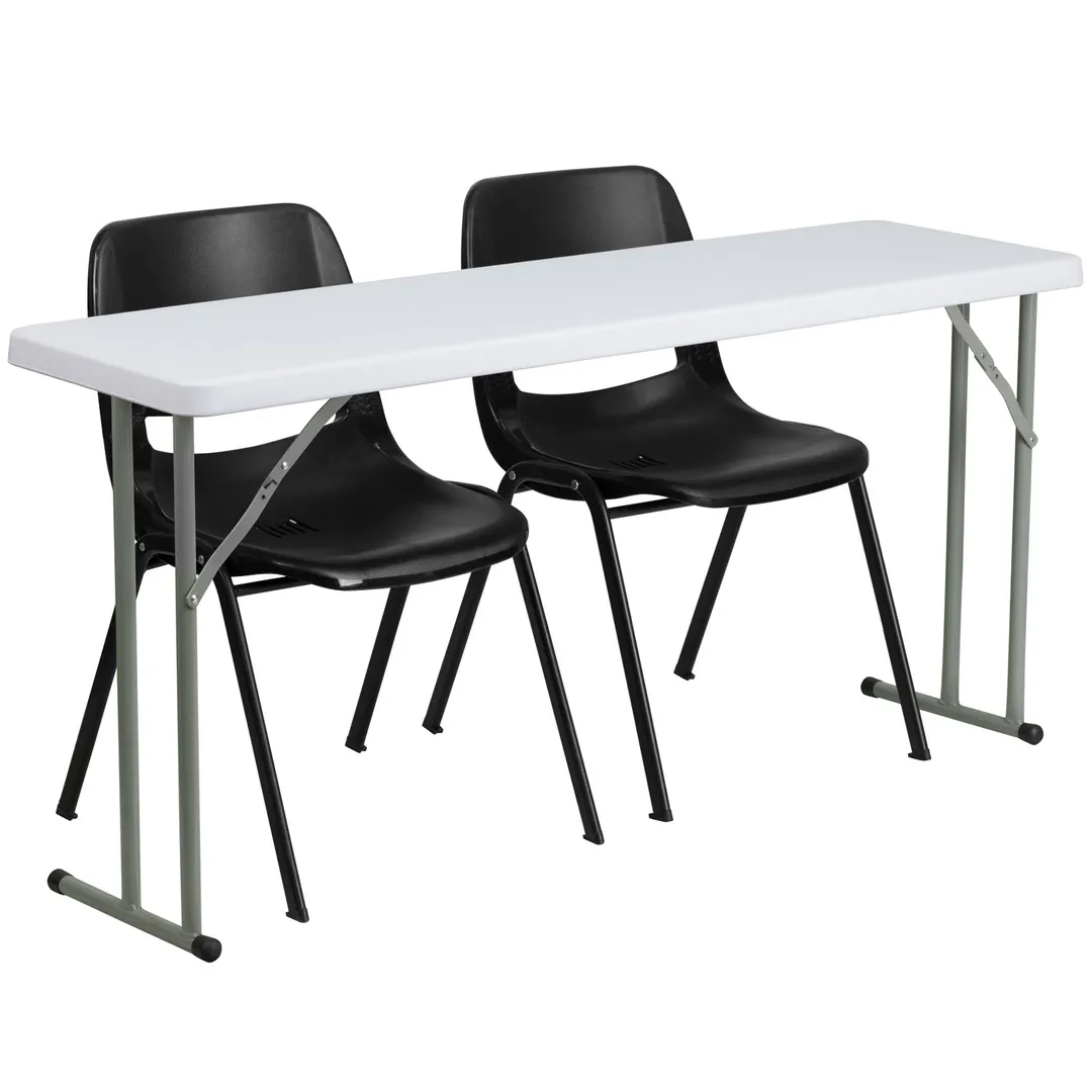 Flash Furniture RB-1860-2-GG Folding Training Table & Chair Set, 60x18, 2 Chairs, Gray & Granite White