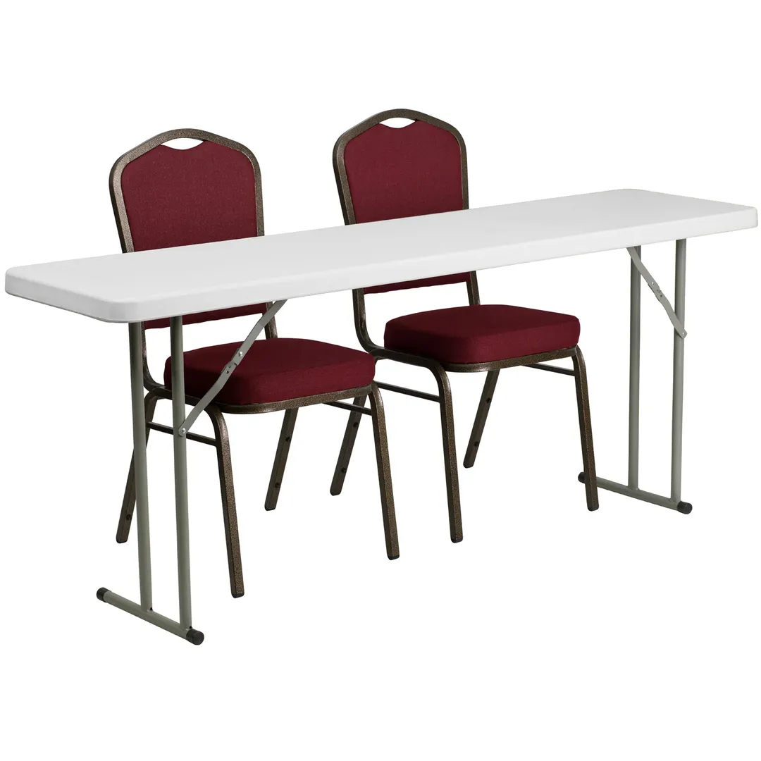 Flash Furniture RB-1872-1-GG Folding Training Table & Chair Set, 72x18, 220 lb, Rectangular, Gray & Burgundy