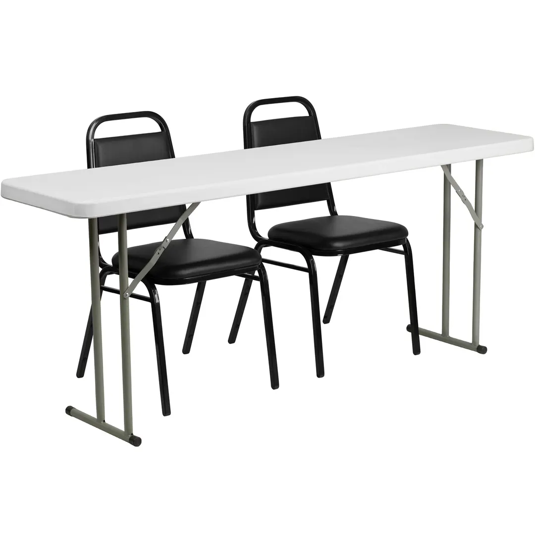 Flash Furniture RB-1872-2-GG 72x18 Rectangular Folding Training Table & 2 Stacking Chairs Set, Gray & Black