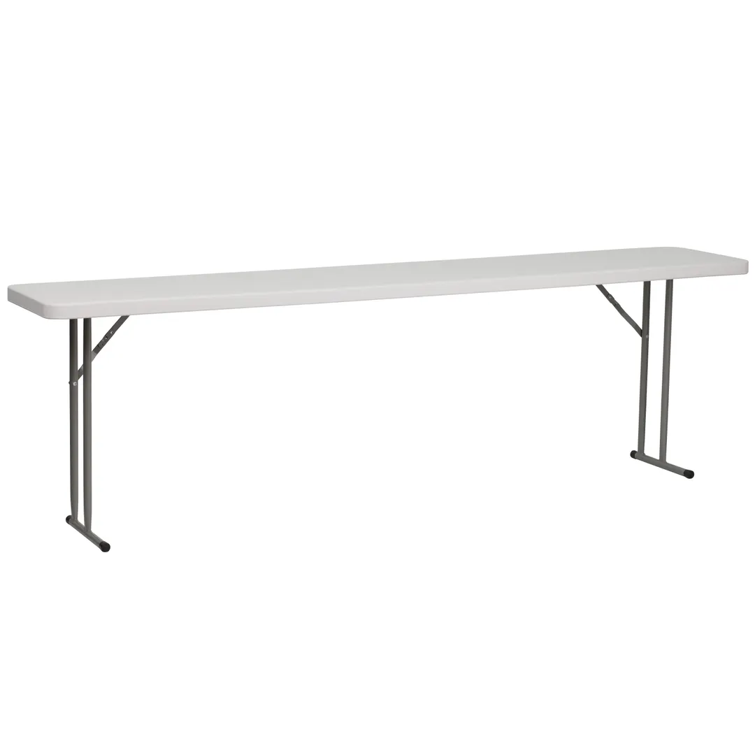 Flash Furniture RB-1896-GG Training Folding Table, 96"W x 18"D x 29"H, Granite White Plastic Top, Gray Metal Legs, 330 lbs