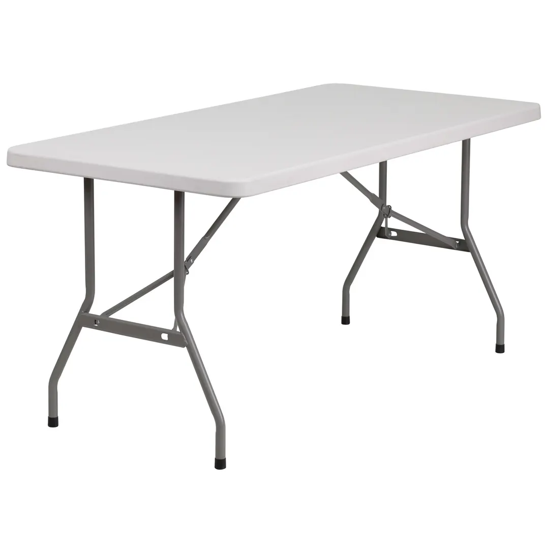 Flash Furniture RB-3060-GG Rectangular Folding Table, 60"W x 30"D x 29"H, Granite White Plastic Top, Gray Metal Legs, 260 lbs