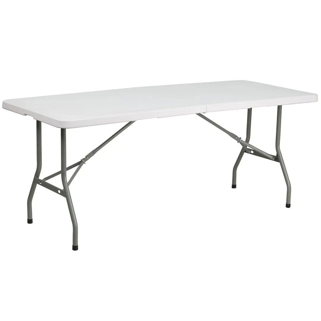 Flash Furniture RB-3072FH-GG Folding Table, 72"W x 30"D x 29"H, Granite White Plastic, 330 lbs, Rectangular, Bi-Fold, Indoor/Outdoor
