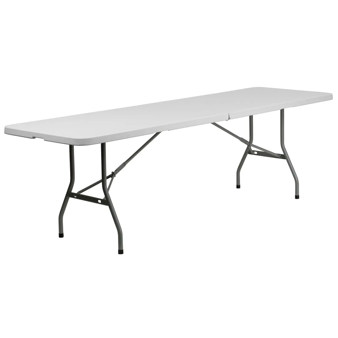 Flash Furniture RB-3096FH-GG Rectangular Folding Table, 96"W x 30"D x 29"H, Granite White Plastic Top, Gray Metal Legs, 661 lbs