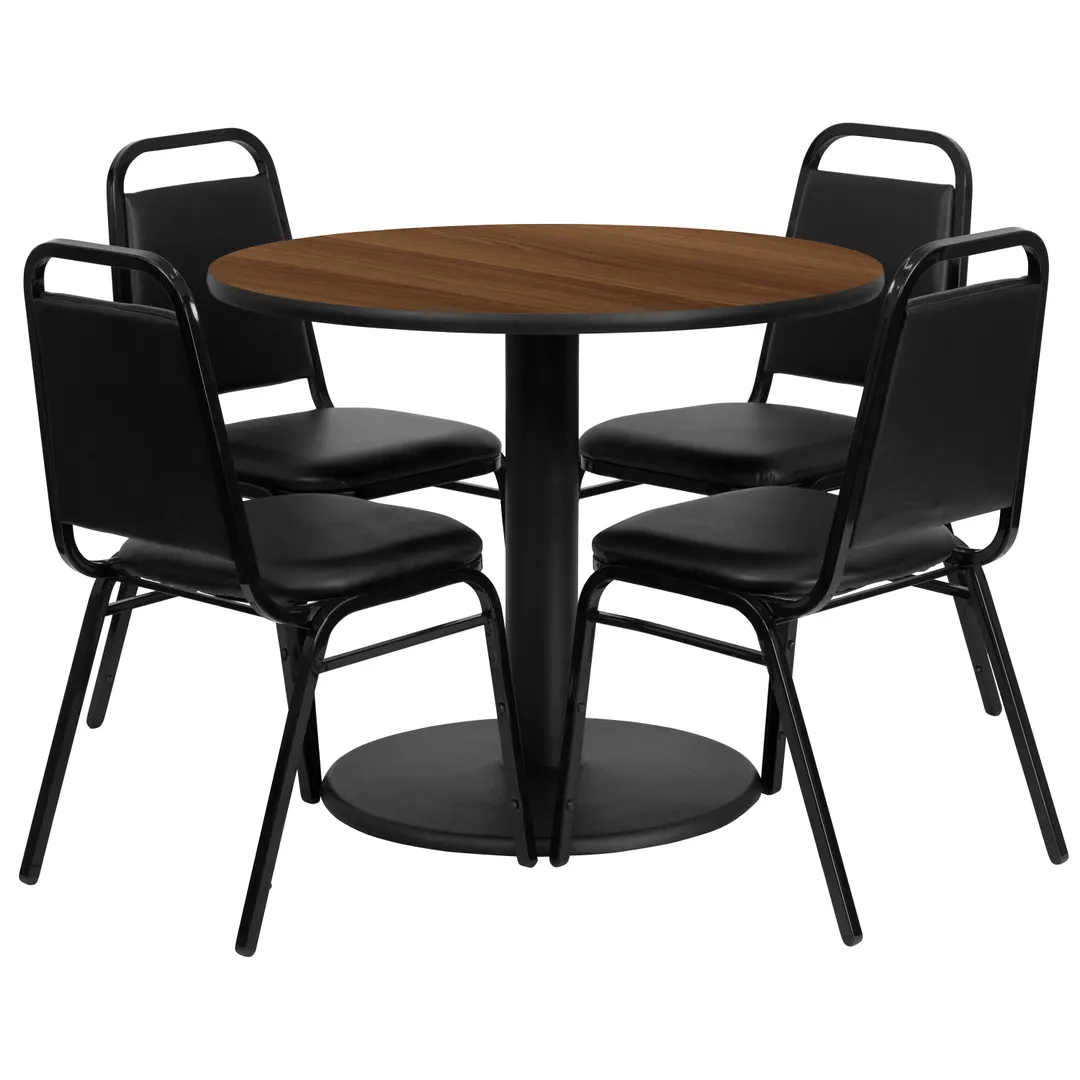 Flash Furniture RSRB1004-GG 36" Round Table & 4 Banquet Chairs Set, 500 lb, Black/Walnut