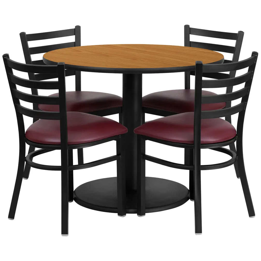 Flash Furniture RSRB1007-GG 36" Round Table & 4 Chair Set, Black T-Mold Edge, Burgundy Vinyl