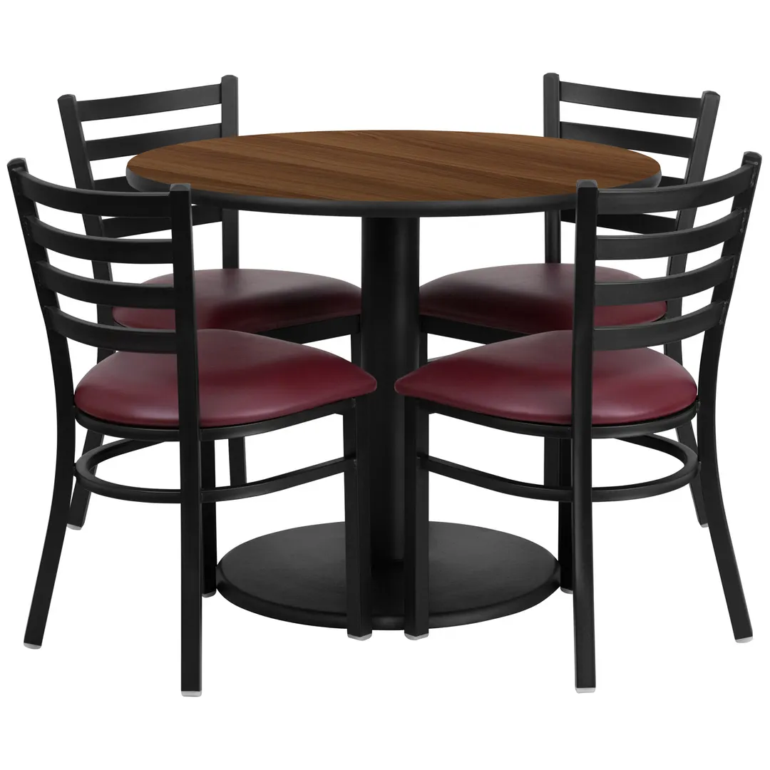 Flash Furniture RSRB1008-GG 36" Round Table & 4 Chair Set, Walnut Finish, Burgundy Vinyl