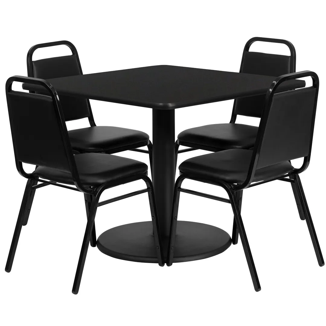 Flash Furniture RSRB1009-GG 36x36 Table & 4 Banquet Chairs Set, Black Vinyl, 500 lb Capacity